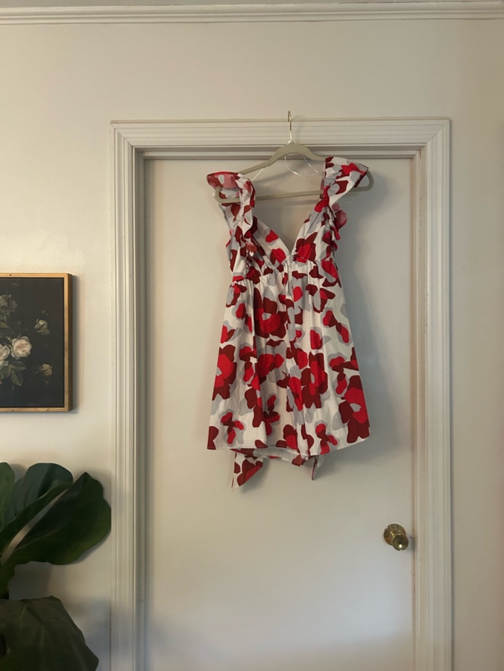 Peach Love California Red Floral Ruffle Romper